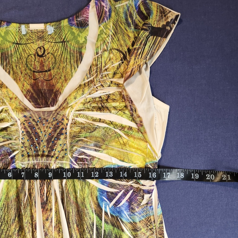 Unity World Wear Peacock Print Flutter Sleeve Boho Dress L/XL* - Picture 12 of 14